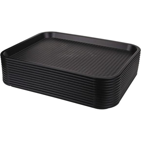 12 Pack Plastic Serving Trays Fast Food Trays Cafeteria Kitchen Party Black - Picture 8 of 8